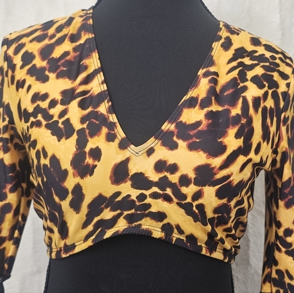 ICONSWIM Leopard Print V-Neck Top with Black Mesh Sleeves - Picture 5 of 5